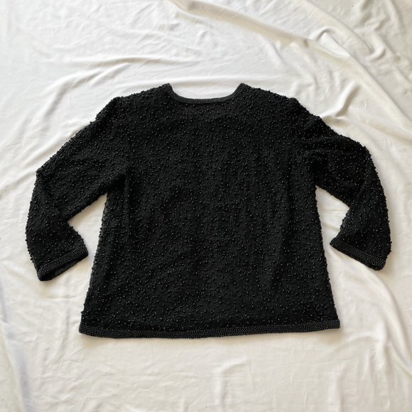 80s Black Silk Beaded Cardigan - Picture 2 of 4